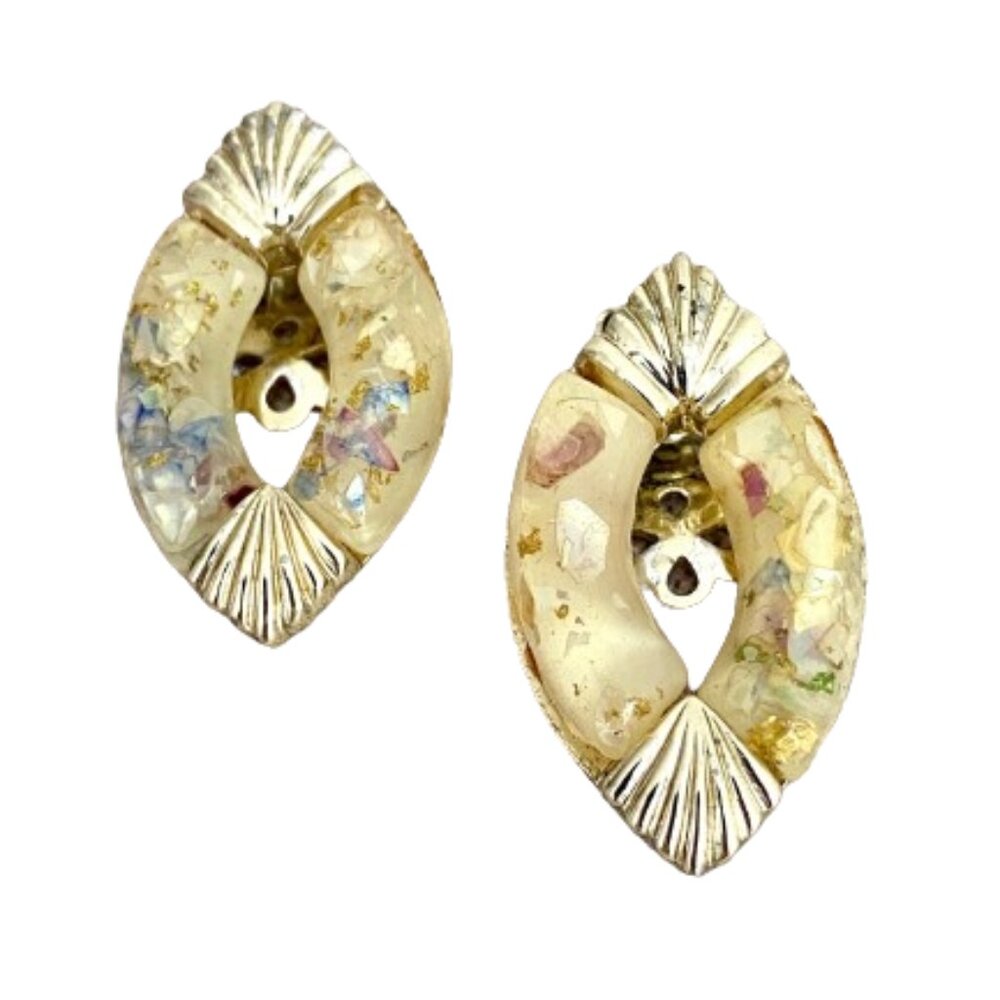 Vintage Earrings Art Deco Clip On Earrings  Iridescent Earrings Glitter Earring